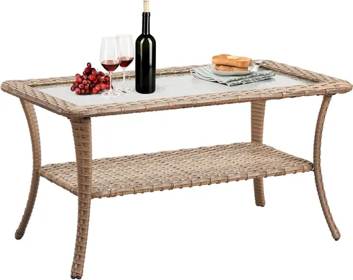 Miniatura 91 de Belord Juego de muebles de exterior, sillas de mimbre para patio, muebles de ratán de 3 piezas con mesa auxiliar, juegos de sillas bistró de patio