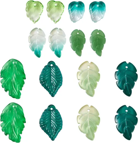 Miniatura 24 de Craftdady Dijes de cuentas de hojas de arce transparentes, colgantes colgantes de adorno para colgar, bonitos dijes para collares, pulseras