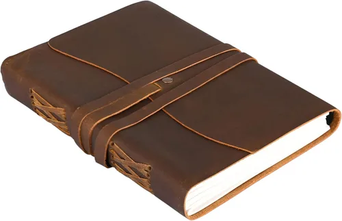 Miniatura 10 de Diario de dibujo de cuero, diario de viaje diario, antiguo hecho a mano vintage, cuaderno de escritura rústico, cuero de búfalo auténtico, papel