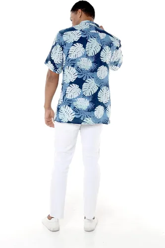 Miniatura 5 de Camisa hawaiana Luau o overol con cuello en V para parejas con bolsillos en color azul marino de palma del Pacífico