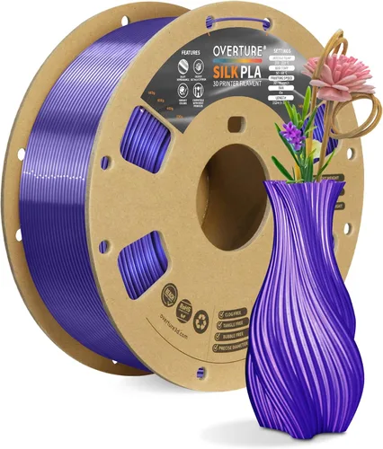 Miniatura 33 de OVERTURE - Paquete de filamento de seda PLA, sin obstrucciones, brillante, filamento metálico brillante para impresora 3D, carrete de 1 kg * 4