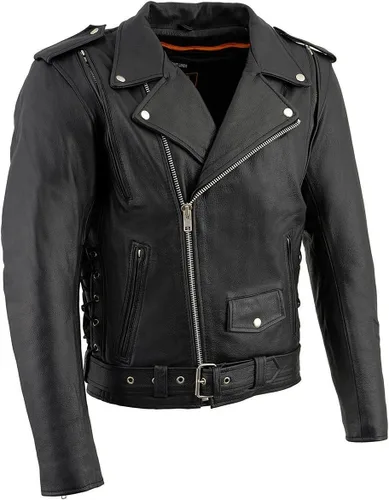 Miniatura 10 de Milwaukee Leather LKM1781 - Chaqueta de motocicleta clásica premium para hombre The Legend en negro con forro acolchado de piel Grm1011-negro