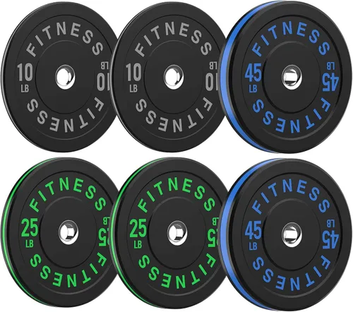 Miniatura 23 de Discos de peso olímpicos de 2 pulgadas y caucho para barras, discos para gimnasio en casa, entrenamiento de fuerza y levantamiento de pesas, 10 a