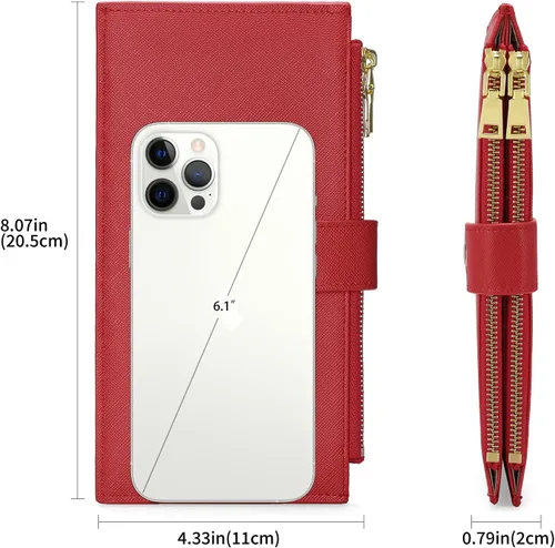 Miniatura 5 de GOIACII - Carteras para mujer de dos pliegues con bloqueo RFID y 2 bolsillos con cremallera, Rojo, M