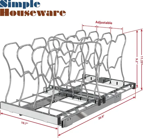 Miniatura 7 de Simple Houseware Organizador extraíble debajo del gabinete estante deslizante para cocina, baño, sartén de despensa y tapa de olla, color plateado