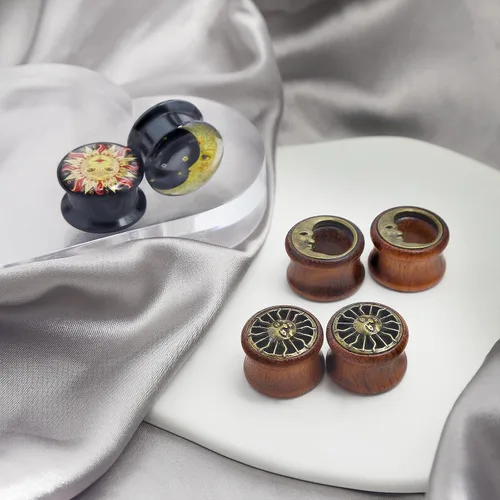 Miniatura 3 de Juego de expansores Qmcandy para oreja, de madera orgánica y acrílico, de 0 g a 34 pulgadas