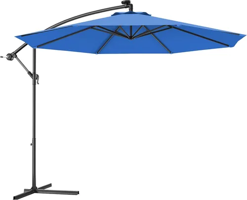 GIANTEX Sombrilla de patio, 10 pies de desplazamiento, con poste de acero fuerte y 8 varillas, color azul, para grandes áreas de patio