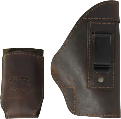 Barsony Funda IWB de cuero marrón + funda para cargador compacta, subcompacta de 0.354 in, 40 y 45