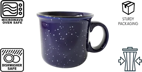 Miniatura 5 de Taza de café de cerámica de 14 onzas (juego de 4), color azul con acabado moteado, taza duradera de pared gruesa estilo campamento para exteriores