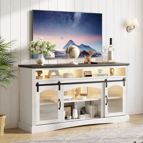 Maupvit Soporte de TV de granja para televisores de hasta 65 pulgadas, centro de entretenimiento de 59 pulgadas de ancho con control de aplicación,