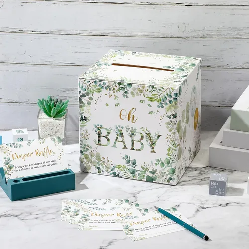 Miniatura 5 de Gersoniel Juegos de baby shower, caja de rifas de pañales con 50 boletos para rifas de pañales, decoración de fiesta de baby shower, kit de juego