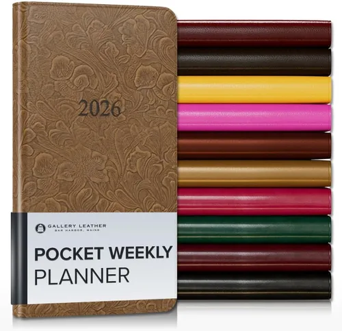 Miniatura 144 de Gallery Leather Agenda semanal y mensual grande 2025-2026, agenda y cuaderno con elegantes bordes de página dorados dorados, 12 meses, cactus Cactus
