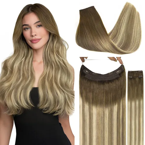 Miniatura 43 de GOO GOO Extensiones de Cabello Humano con Alambre, 18A/613A Rubio Oscuro mezclado con Rubio Decolorado Resaltado 18 pulgadas 95g, Extensiones