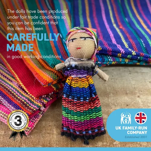 Miniatura 2 de Thorness Juego de 4 muñecas guatemaltecas hechas a mano con una colorida bolsa de almacenamiento hecha a mano