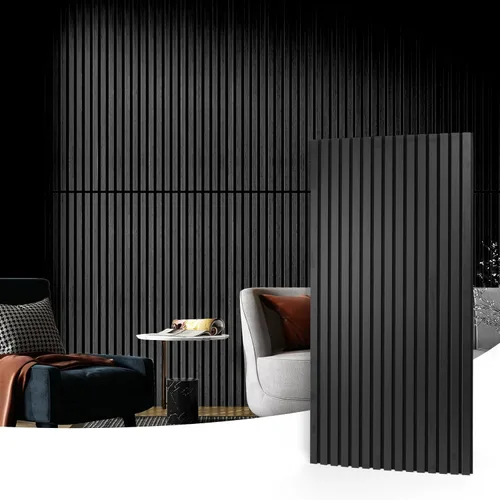 Art3d 2 paneles acústicos de listones de madera para pared y techo, panel de absorción de sonido acanalado 3D con acabado de madera, negro mate