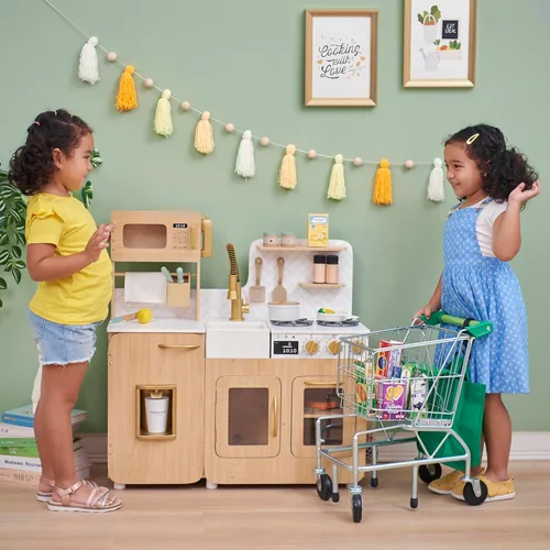 Miniatura 5 de Teamson Kids Little Chef Cyprus - Juego de cocina de juguete para niños pequeños con 14 accesorios, juego de cocina de juguete de madera para niños