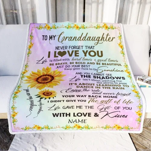 Miniatura 2 de Manta personalizada con texto en inglés «To My Granddaughter from Grandma Grandpa Sunflower Never Forget That I Love You», manta de forro polar
