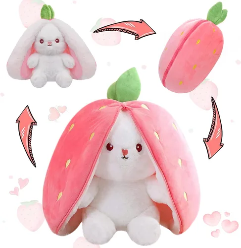 Miniatura 12 de MIAODAM Peluche reversible de conejo de zanahoria, orejas de conejo de zanahoria con cremallera, peluche de conejo de frutas, peluche de conejo