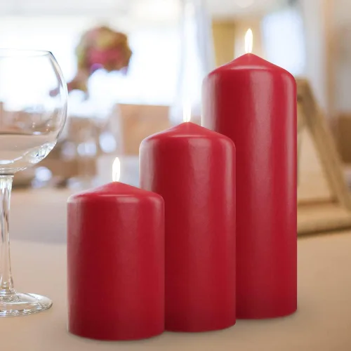 Miniatura 4 de Bask Velas de pilar superior de cono – Elegantes velas rojas – Juego de 3 velas de pilar rojo – 3 x 4 pulgadas, 3 x 6 pulgadas y 3 x 8 – Velas