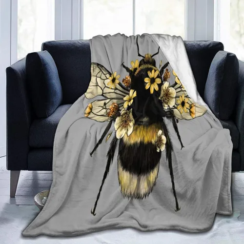 JOOCAR Manta de franela bonita y esponjosa de abejorro, insecto, abejorro, abeja, acogedora y suave, manta de felpa para cama, sofá, sala de estar,