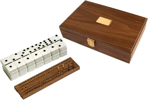 Miniatura 2 de Alex Cramer - Juego de dominó clásico 'Cabin Club' con estuche de nogal negro, 28 dominó indestructibles de doble seis dominó