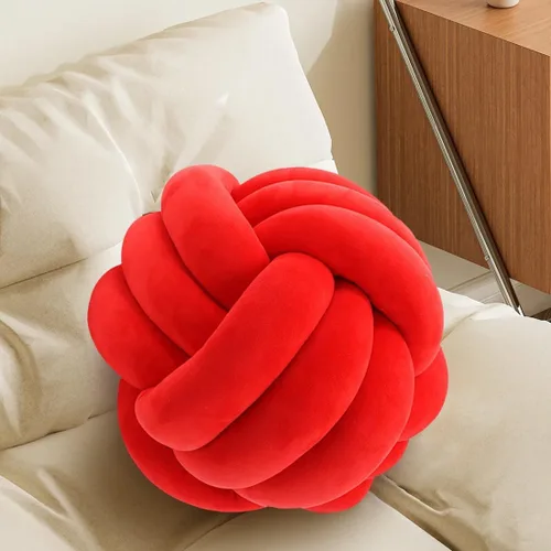 Miniatura 42 de Almohada Bola de Nudo Gris, Almohada Decorativa Hecha a Mano, Cojín Redondo Suave Anudado para Sofá y Dormitorio, Linda Decoración del Hogar
