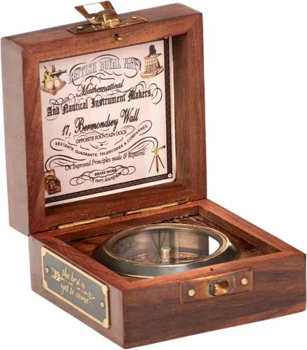 Brújula Vintage en caja de palisandro hecha a mano, brújula náutica decorativa para regalos, latón y diseño de madera