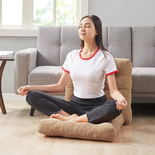 Miniatura 65 de Juego de 2 almohadas de suelo de meditación, almohadas cuadradas grandes para adultos, cojín de pana copetuda para sala de estar de tatami, gris, 22