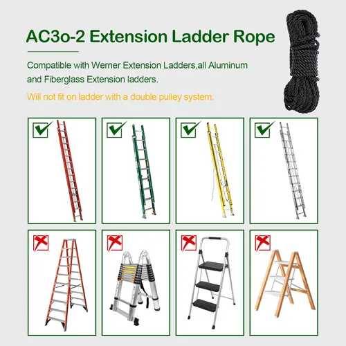 Miniatura 2 de Escalera de extensión de repuesto Werner AC30-2 para todas las escaleras de extensión con una sola polea de 40 pies de cuerda de escalera