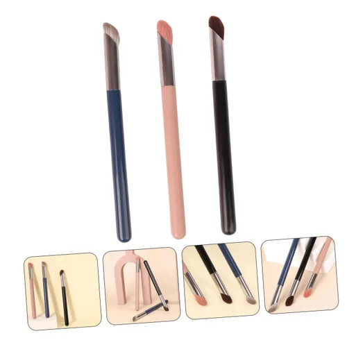 Miniatura 7 de Beaupretty 3 brochas correctoras para debajo de los ojos, mini cepillo de nariz plano en ángulo para ocultar la mezcla y pulir