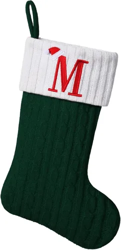 Miniatura 32 de Medias de Navidad personalizadas de 19 pulgadas con iniciales bordadas, medias de Navidad de punto negro para decoraciones de vacaciones familiares