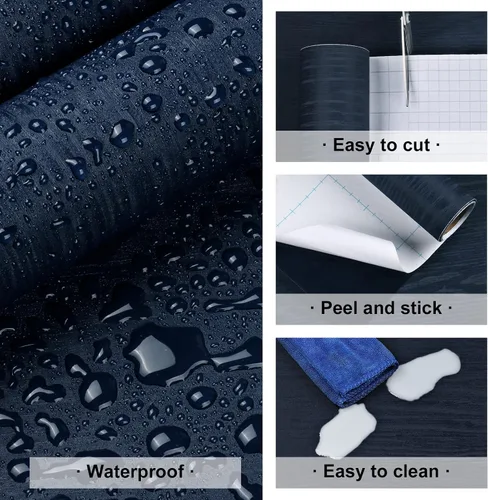 Miniatura 7 de Papel de contacto de madera azul marino de 24 x 315 pulgadas para armarios de escritorio, papel tapiz autoadhesivo de grano de madera, papel tapiz