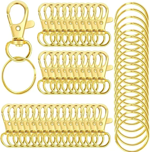 Miniatura 7 de 100 llaveros giratorios de alta calidad con llaveros, clip de llavero de metal y llavero, 50 ganchos para llaveros y 50 llaveros para cordón, Negro