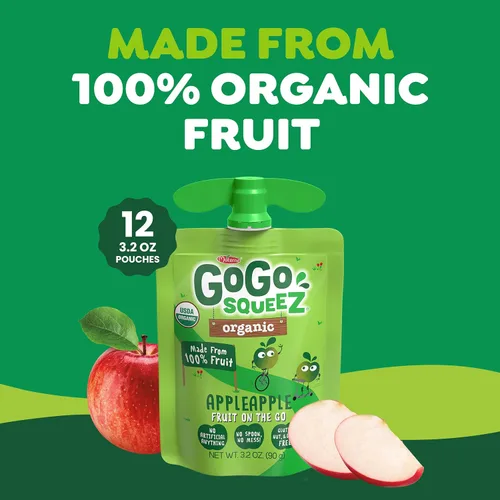Miniatura 5 de GoGo squeeZ Puré de manzana orgánico y puré de fruta, manzana, 3.2 oz (paquete de 12), bocadillos de fruta orgánicos sin azúcar para niños, sin