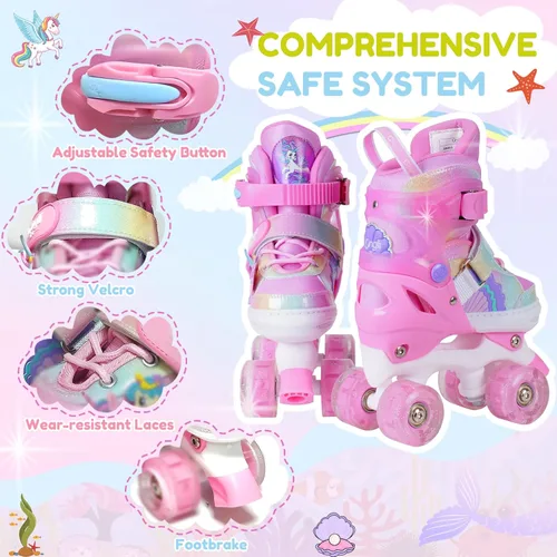 Miniatura 3 de Patines de ruedas para niñas de 3 a 12 años, patines ajustables con luz para niños pequeños, principiantes, unicornio, sirena, arco iris, regalo Rosa