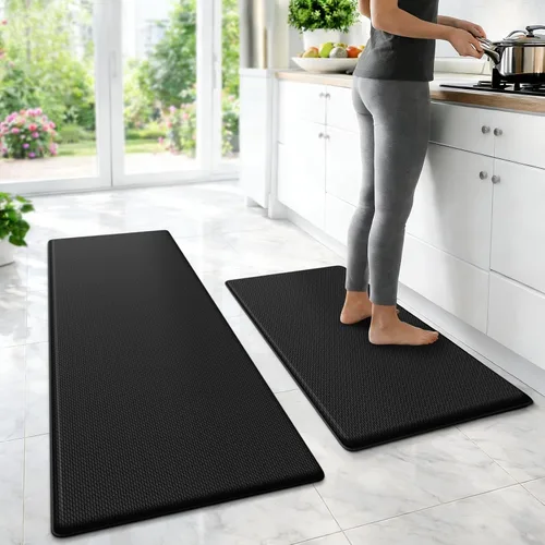 StepLively Tapete de cocina, 2 piezas, tapetes de cocina acolchados para piso, juego de alfombras de cocina antifatiga, tapete antideslizante para