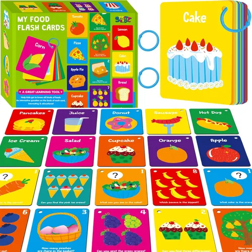 Miniatura 22 de 51 PIEZAS Tarjetas cognitivas en español para bebés, impresas a doble cara, 7 en 1 tarjetas coloridas, alfabeto, números, alimentos, animales