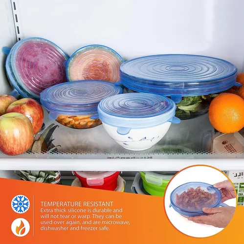 Miniatura 6 de Tapas elásticas de silicona – 12 tapas de silicona para almacenamiento de alimentos – Cubiertas redondas flexibles de silicona – Cubierta