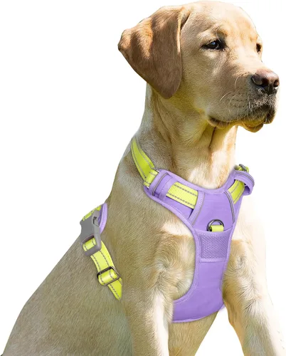 Miniatura 13 de BARKBAY Arnés sin tirones para perro, clip frontal, resistente, reflectante, mango de fácil control para pasear perros grandes (negro, L)