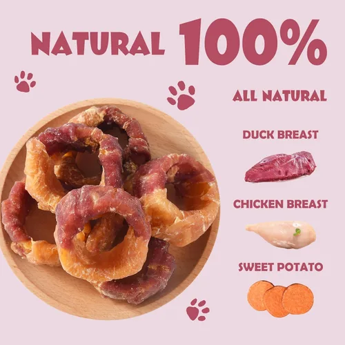 Miniatura 2 de Golosinas para perros de batata, dona de camote envuelta en pollo y patato, sin cuero crudo y sin granos