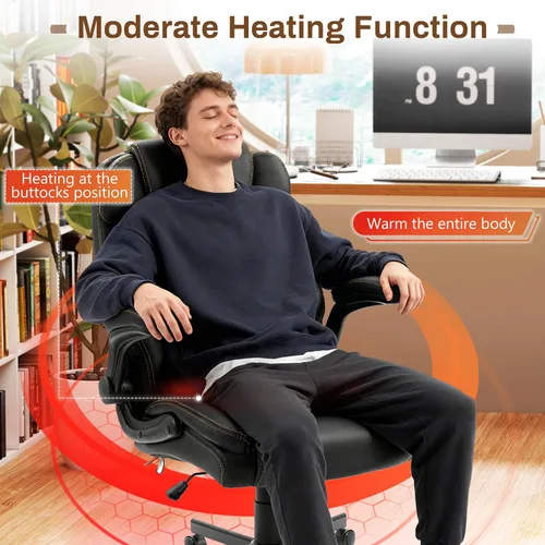 Miniatura 6 de Silla de oficina de masaje, sillas de escritorio ergonómicas mecedoras de 500 libras con 4 puntos de vibración y calor, reposabrazos abatibles Pu