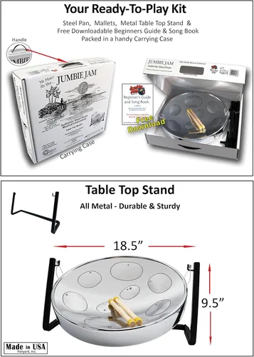 Miniatura 2 de Panyard JJ Jumbie Jam - Kit listo para tocar con sartén de alta calidad hecha de acero, cromado, en sol mayor y con soporte para la mesa, auténtico
