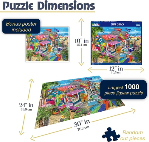 Miniatura 3 de White Mountain Rompecabezas de 1000 piezas de verano para la playa, tienda con piezas grandes, regalo para adultos y familia de 24 x 30 pulgadas