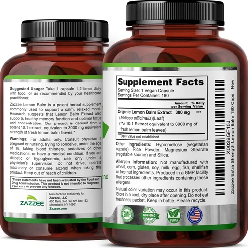 Miniatura 8 de Zazzee Extracto orgánico de bálsamo de limón 10:1, 3000 mg de fuerza por cápsula, 180 cápsulas veganas, suministro para 6 meses, extracto