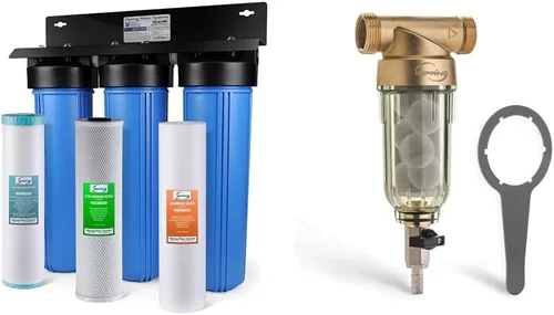 iSpring WGB32BM - Sistema de filtración de agua de 3 etapas para toda la casa, con sedimento azul grande de 20 pulgadas, bloque de carbono,