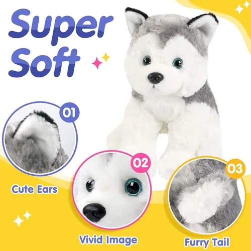Miniatura 6 de BSTAOFY Perro de peluche realista Husky de 12 pulgadas, juguetes de peluche suaves adorables para cumpleaños, San Valentín, Navidad, festivales