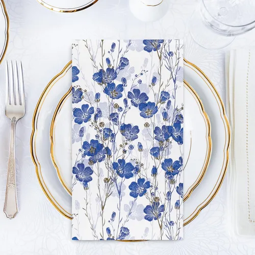 Miniatura 3 de AnyDesign Paquete de 80 servilletas de papel desechables con flores azules y blancas, servilletas de papel para cena, toallas de mano