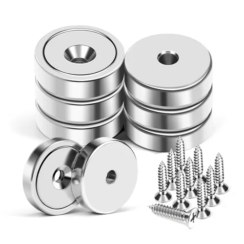 Miniatura 13 de MIKEDE Imanes fuertes con agujeros, 110 libras + imanes de neodimio fuertes con tornillos inoxidables para montaje en pared, imán de base redonda