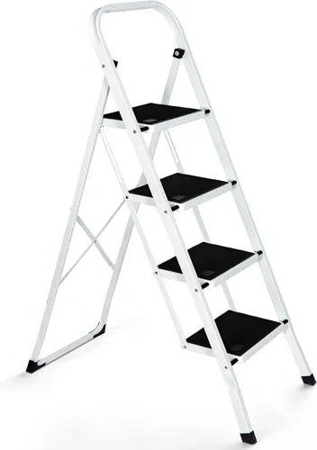 Miniatura 14 de JungleA Escalera de 3 escalones, taburete plegable para adultos, escalera ancha antideslizante para el hogar, cocina, armario, garaje y oficina, Gris