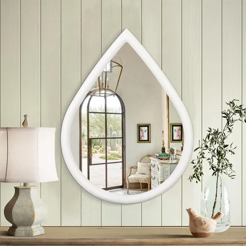 Miniatura 12 de Espejo con marco de madera, espejo de pared con forma de lágrima negra, espejo de pared rústico decorativo irregular para baño, sala de estar